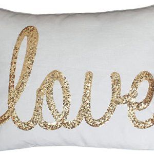 Love Sequin Script Faux Linen Pillow